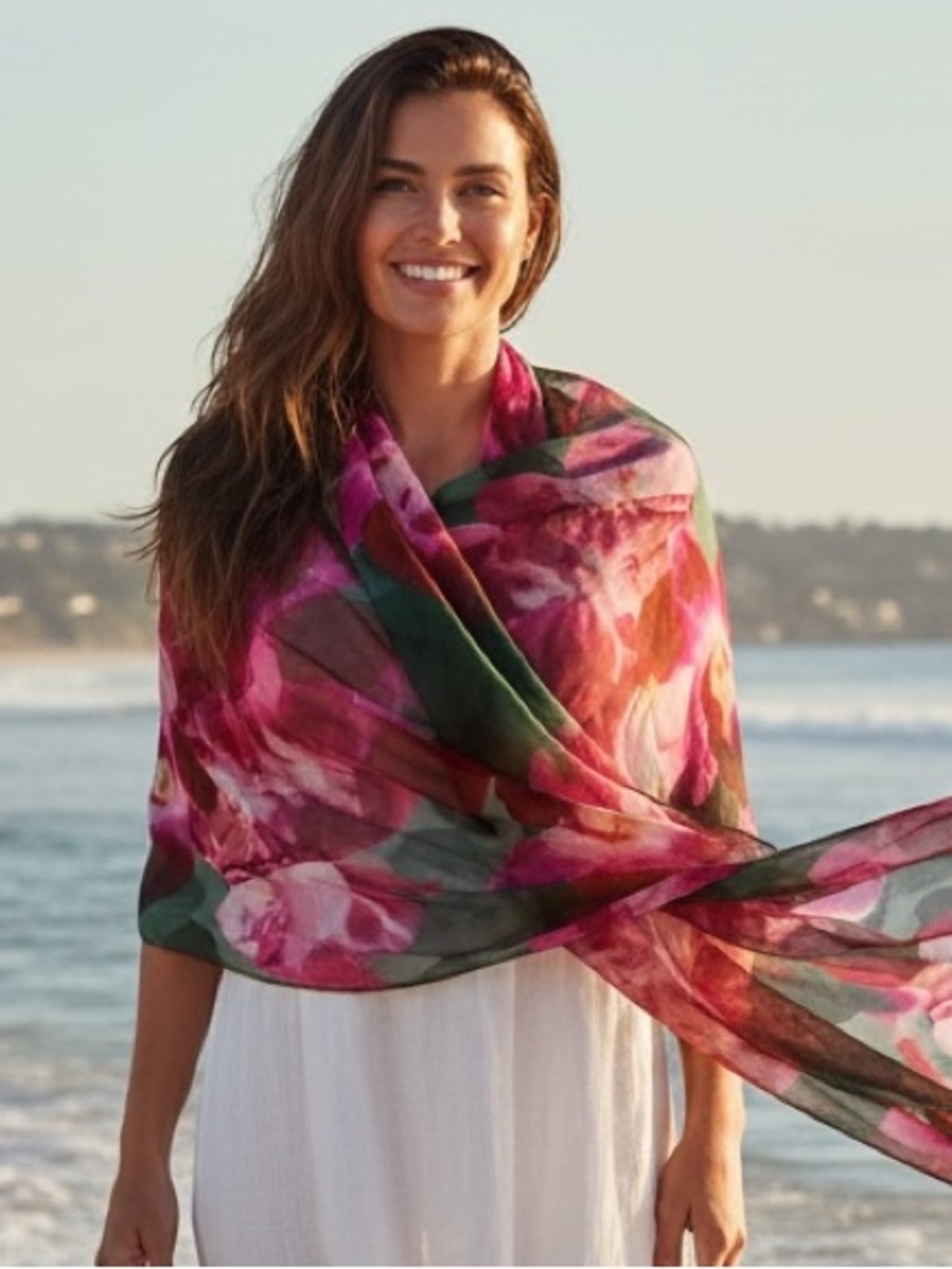 Floral Pink & Green Eco-Friendly Lightweight Wrap / Scarf
